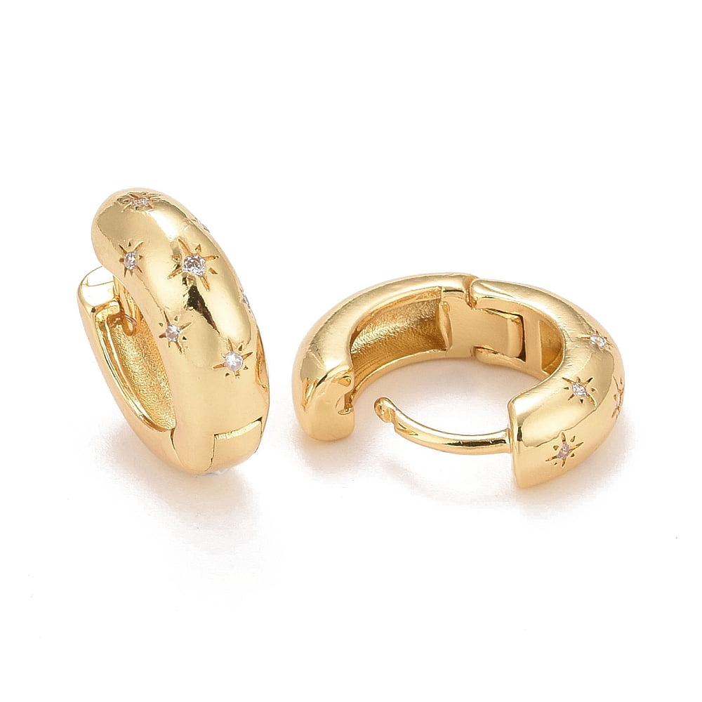 Clear Cubic Zirconia Star Hoop Earrings Brass Chunky Earrings for Women Cadmium Free & Nickel Free & Lead Free Real 18K golden Plated 15.5x4.5mm Pin: 1mm