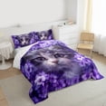 thumbnail image 3 of Manfei Kawaii Cat Teens Full Size Comforter Sets, Purple Blossoms Flower Bedding Comforter Set, Dreamy Animal Reversible Bedding Sets, Lightweight Room Decor, 3-Piece, 3 of 8