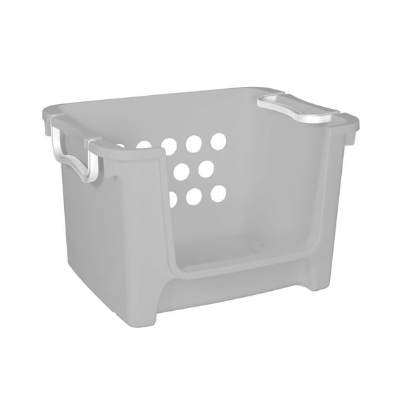 Your Zone Kids Grey Open Front Stacking Toy Storage Bin with Handles, Grey
