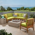 thumbnail image 3 of GDF Studio Nyeemah Outdoor 6 Seater Acacia Wood Chat Set, Teak and Blue, 3 of 12