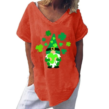 

Womens Tops Dressy Casual Casual V Neck St. Patrick Print Short Sleeve T-Shirt Top Blouse Orange L