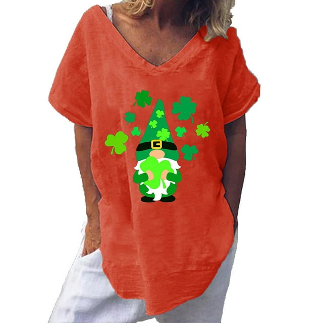 QIPOPIQ T-Shirts à Manches Courtes Col en V pour Femmes T-Shirts de la Saint-Patrick T-Shirt Trèfle T-Shirt Vert Tunique T-Shirts Imprimés Col en V T-Shirts Graphiques Offres