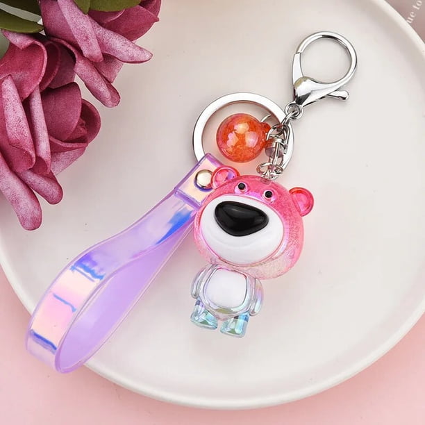 LLavero de oso de color mágico de burbuja de cristal acrílico, llavero de oso de color deslumbrante, cuerda de cuero láser, muñeca colgante, regalo