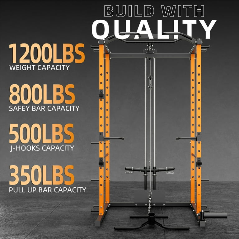 Vanswe Power Cage with LAT Pulldown Attachment 1200 Pound Power Rack Home Gym