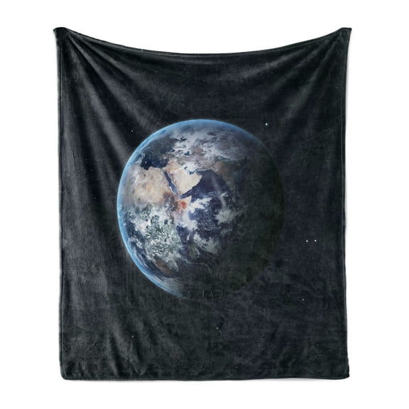 Galaxy Soft Flannel Fleece Blanket, Planet Earth Outer Space Scenery of Globe Orbit Discovery Universe Artwork Print, Cozy Plush for Indoor and Outdoor Use, 70" x 90", Dark Blue Grey, by Ambesonne