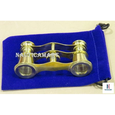 NauticalMart brass opera glasses theater vintage 3 binoculars in blue case