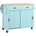 KUBEAUTY Adjustable Height Mint Green Kitchen Cart with Rubber wood