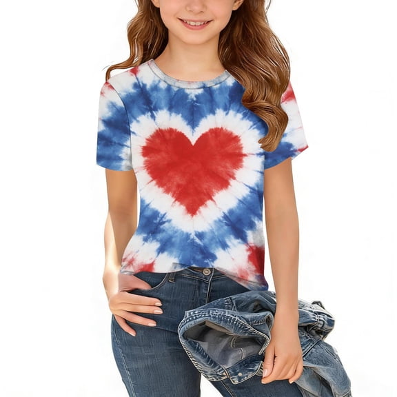 ATOGUTA T Shirts for Girls Patriotic Shirt Boys 4th of July Tie Dye Short Sleeves USA Clothes for Kids Sky Blue, Size 3T-14