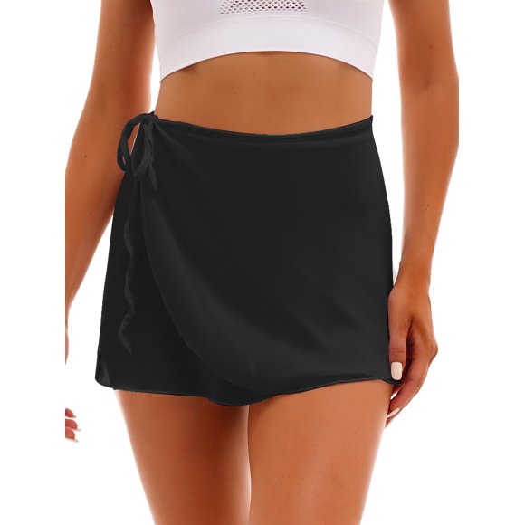 Jowowha Women Girls Ballet Wrap Skirt Chiffon Dance Skirt with Adjustable Waist Tie Ballet Skirt Black M