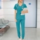 thumbnail image 1 of Conjunto de traje médico para mujer, ropa de trabajo lavable a máquina, suave, con bolsillos, uniforme para enfermería, pantalones para correr, 1 of 8
