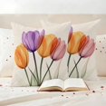 thumbnail image 3 of Spring Orange Pillow Covers 2 Pack Purple Pink X-ray Tulip Flower Leaf Retro Pillowcase Waterproof Outdoor Throw Pillow Cover for Patio Garden Square Cushion 18”x18”, 3 of 9
