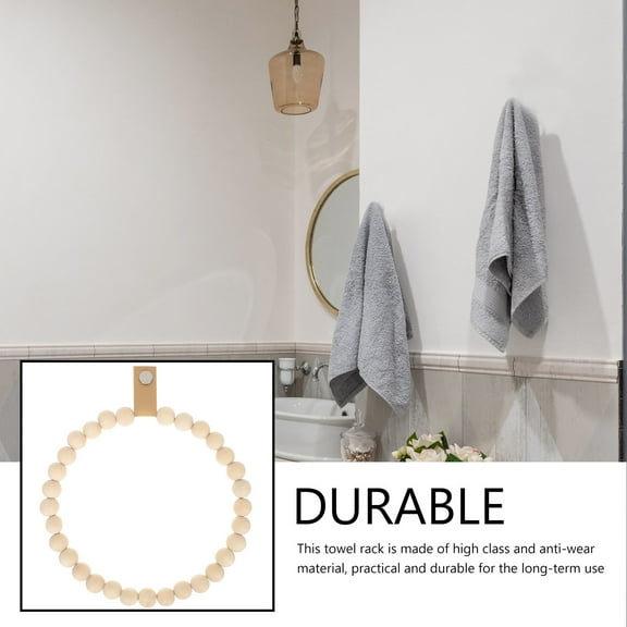 PTOOTP Boho Bathroom Hand Towel Holder Bohemian Style Towel Ring Khaki Wood 1Set 7.66x7.66in