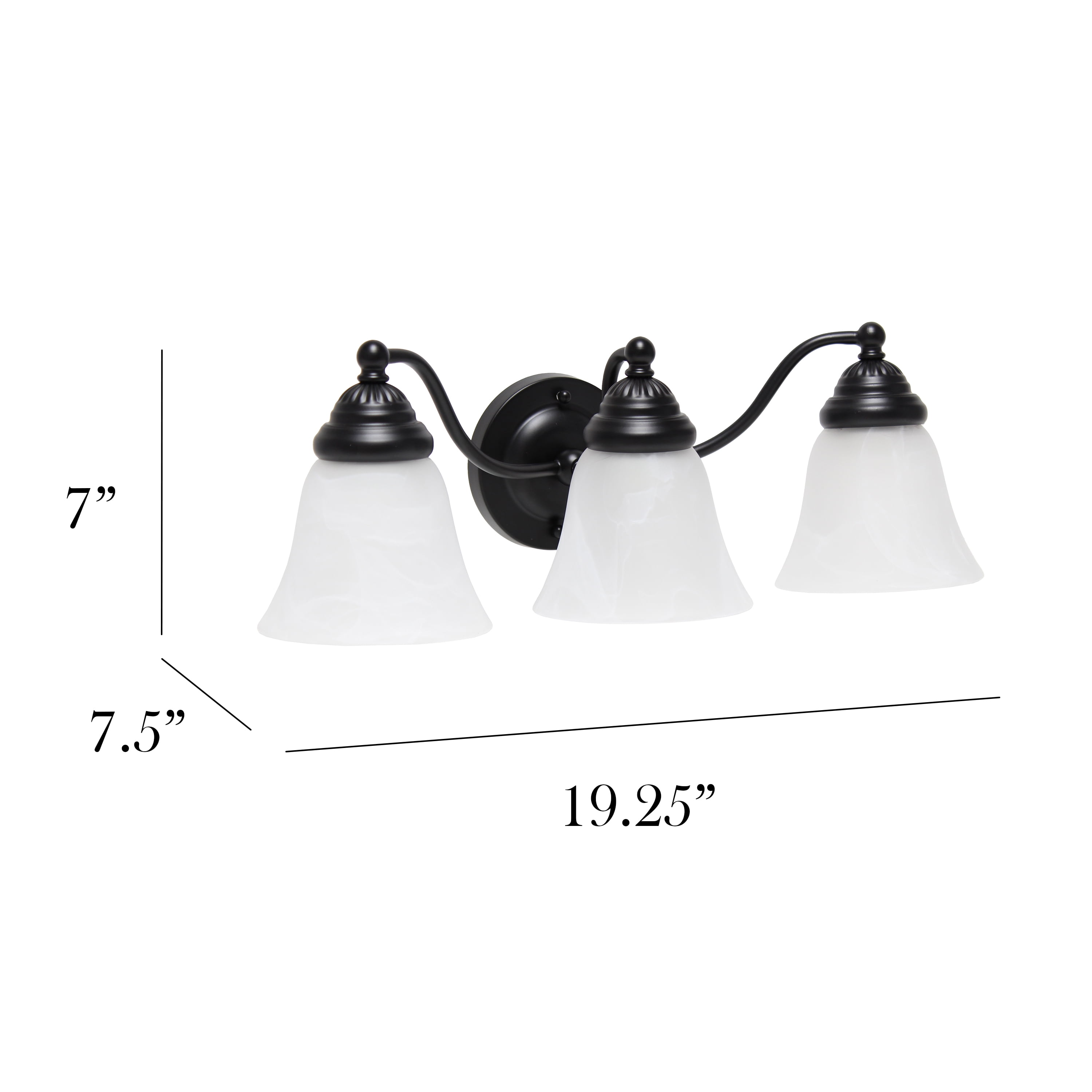 19.25" Classic 3 Light Winding Metal And Frosted Marble White Bell Shape Glass Shades Wall Mounted Vanity Fixture -