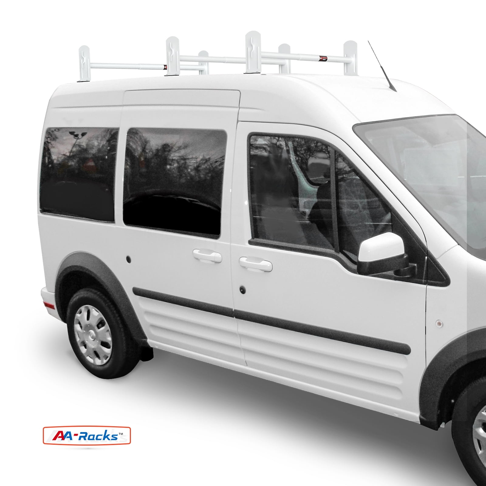 AA-Racks Model DX36 Ford Transit Connect 2008-13 Utility Three Bar Drilling Van Roof Ladder Rack Matte White (DX36-T-WHT-TR)