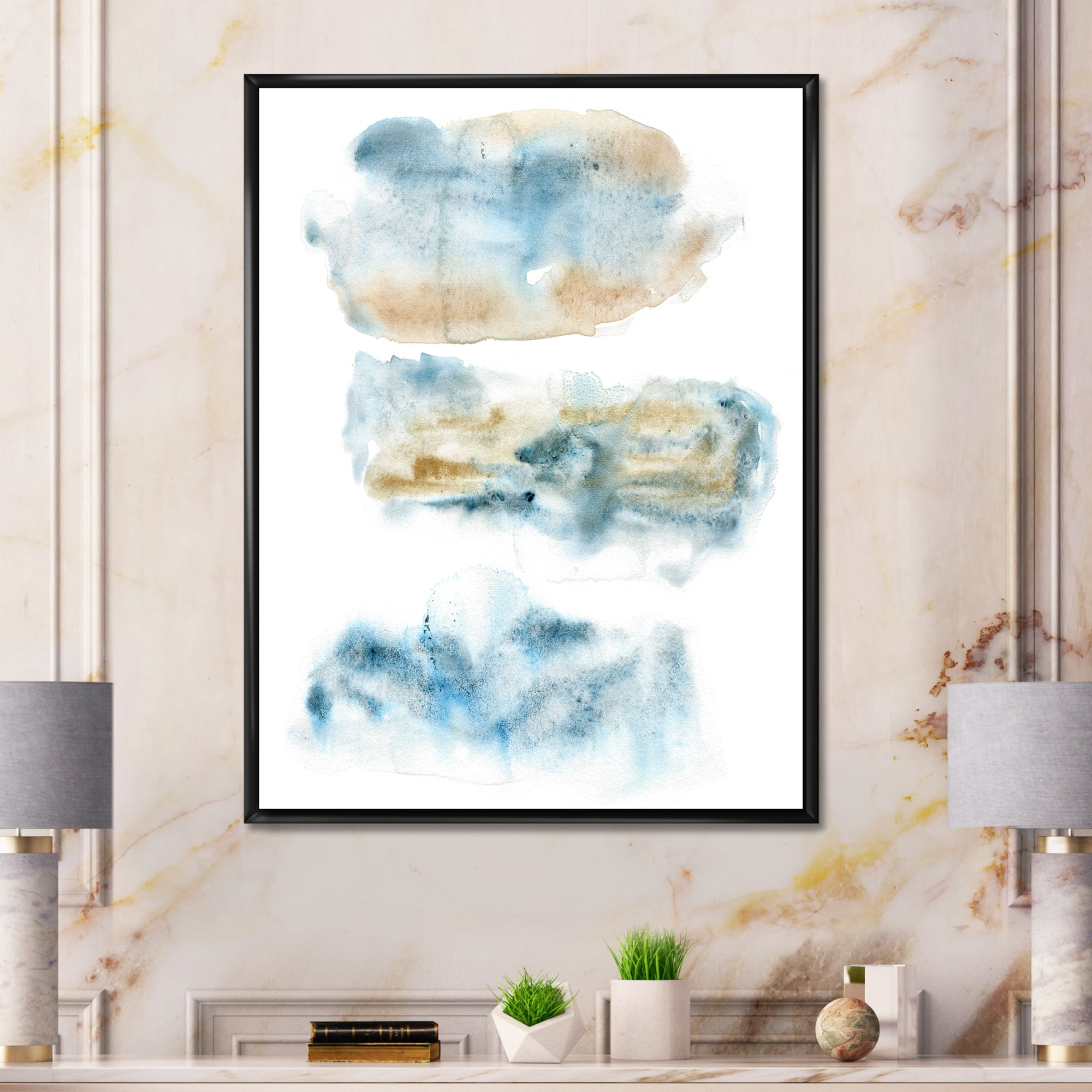 Designart 'Abstract Of Clouds Dark Blue Colored II' Modern Framed Canvas Wall Art Print