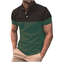 Mens Polo Shirts Classic Lapel Button Up Patchwork T Shirts Slim Fit Casual Solid Short Sleeve Summer Golf Tee Top