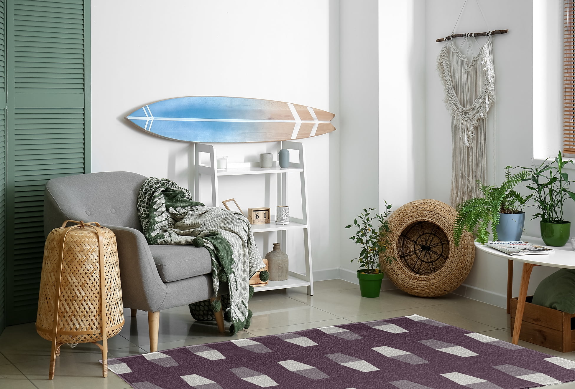 Simply Daisy 4' x 6' Bowling Pins Nautical Chenille Rug, Dusty Purple