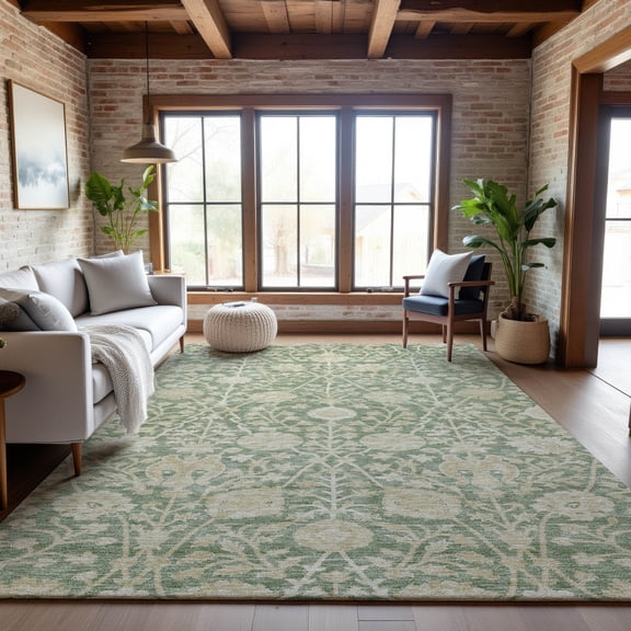 Addison Rugs Mayfield Premium Machine Washable Transitional Floral Aloe Rectangle Rug, 5' x 7'6"