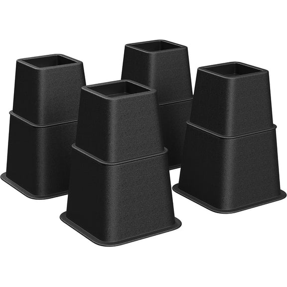 Bed Furniture Risers, Heavy Duty Bed Lifts in Heights of 3, 5 or 8 Inches, Lifts up to 1300 lb, Stackable Risers for Sofa, Table Legs Extenders, 8-Pack, Black