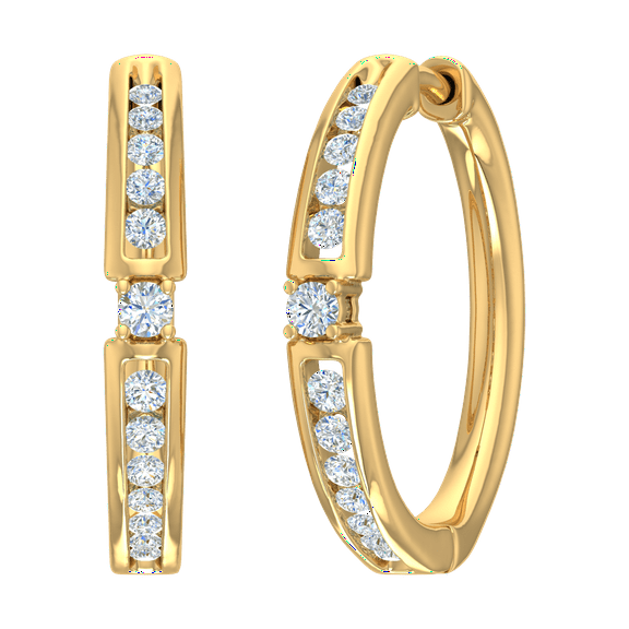 1/2 Carat Round Diamond Hoop Earrings in 14K Yellow Gold