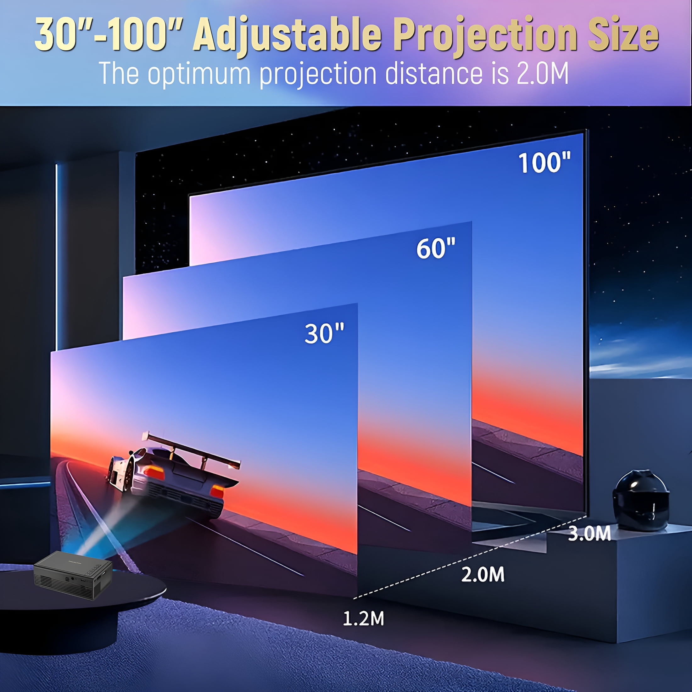 GJX 2026 New Mini Projector-Portable 1080P Hd Led Home Theater Projector with Smartphone Sync,For Movies/Gaming/Outdoor for Bedroom,Living Room,Office,Travel,(Wire/Wireless Compatible)