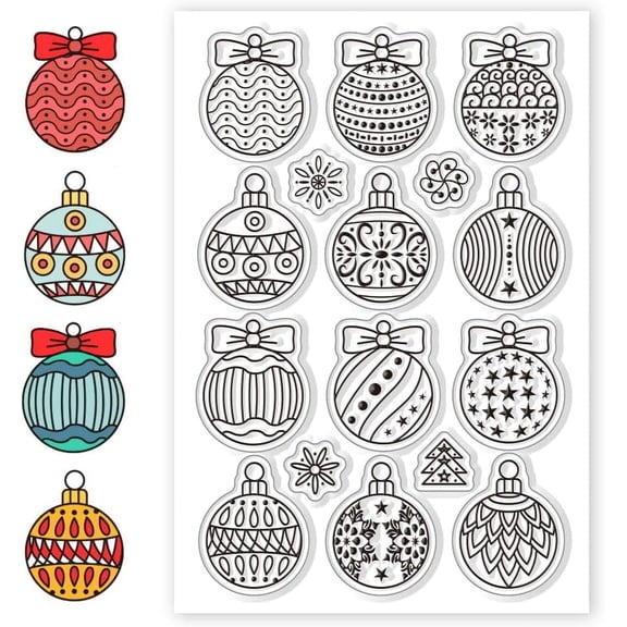 Christmas Clear Stamps Christmas Balls Silicone Stamps Transparent Stamps Seals for Cards Making DIY Scrapbooking Journaling Photo Journal Album Decoration White