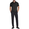 thumbnail image 2 of CAMISAS DE NEGOCIO DE MANGA CORTA DE COLOR SÓLIDO PARA HOMBRES CON CUELLO PUNTA Y BOTONES L Negro Brillante, 2 of 5