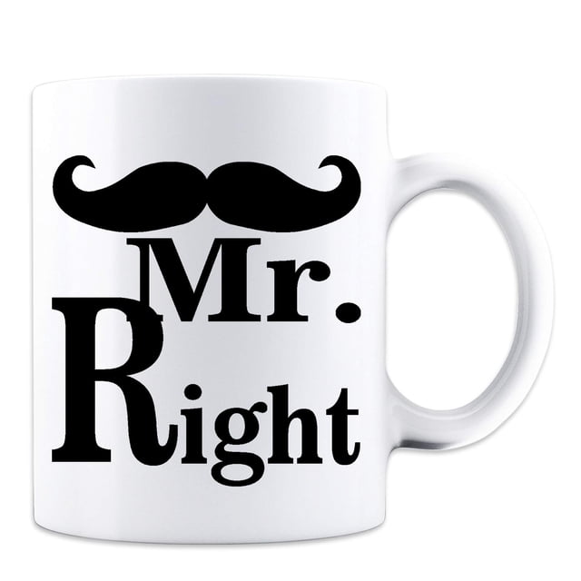 Mad Ink Fashions Mrs. Always Right & Mr. Right Funny Novelty Couples 11 Ounce Coffee Mugs - Sold Individually | Great for Bride, Groom, Bachelor and Bachelorette Party (Mr. Right Mug)