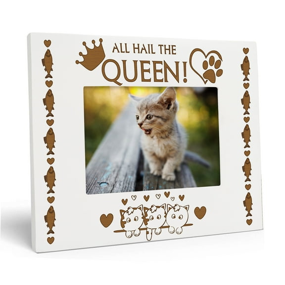 Darling Souvenir Made With Love Engraved Table Top Photo Frame Wooden All Hail The Queen Quotes White Picture Frame Gift For Brothers Day, 4x6 Inches Horizontal Photo Size