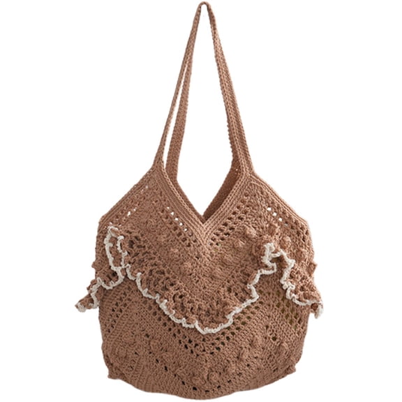 Hsqqdc Woven Hollow Out Shoulder Bag, Minority Style Tote for Summer Vacation