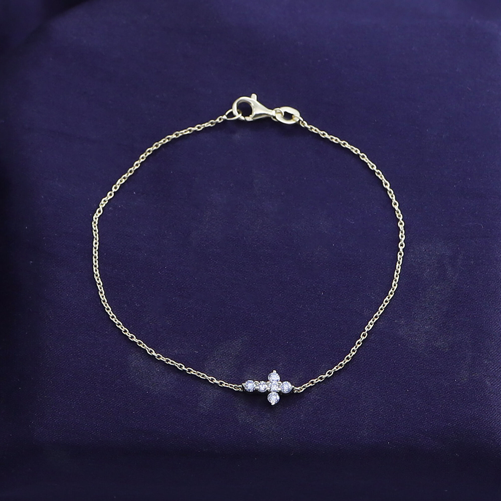 Cross Bracelet for Women | 2MM Round Lab Grown Diamond Charm Link Chain Bracelet | 14K White Gold Over Sterling Silver Christian Religious Jewelry (0.21Ctw)-7.5 Inch