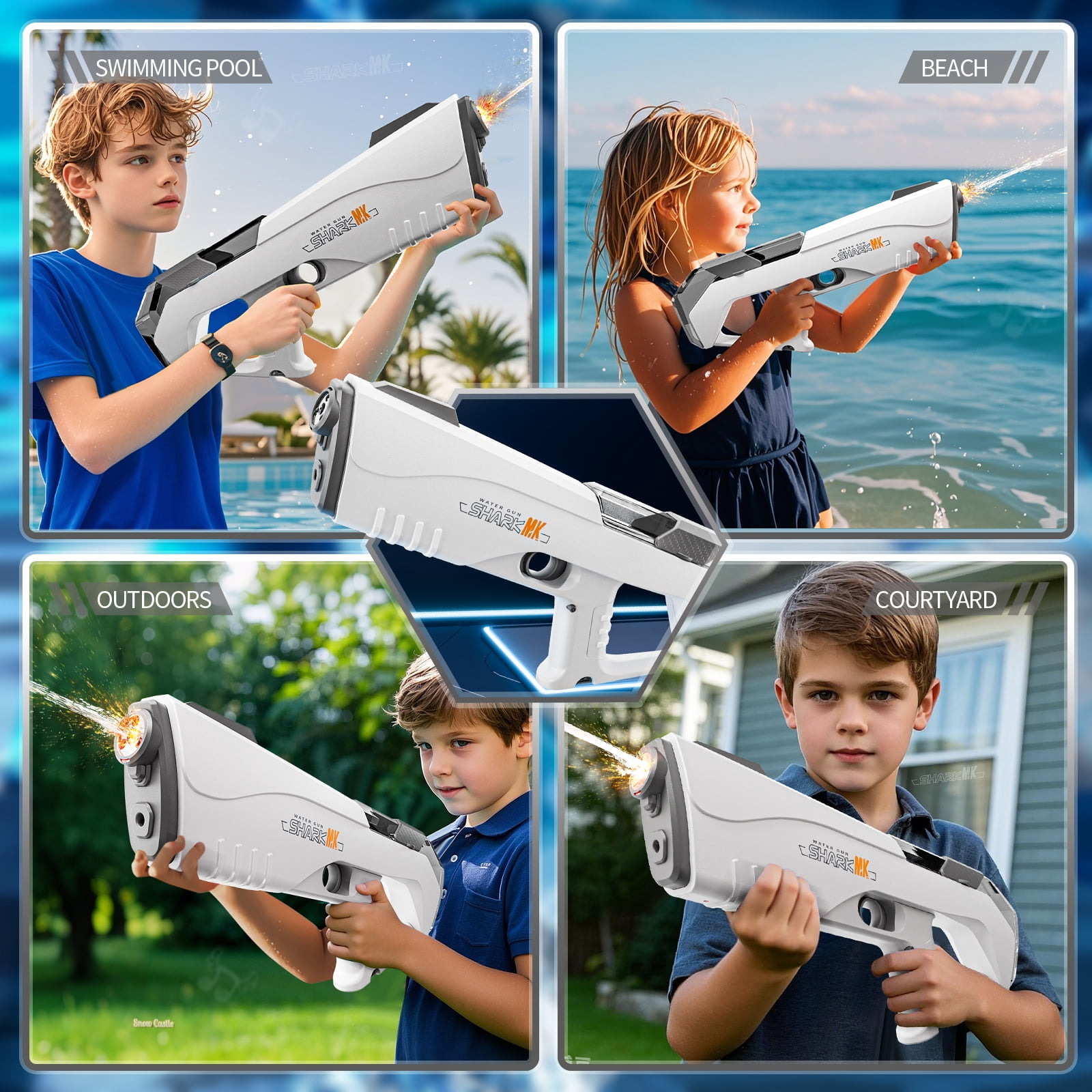 Ultimate Phantom Electric Water Gun: 32-Ft Range, Battery-Powered, Water Tank & LED Lights. Perfect for summer, beach, pool & garden fun. For kids 3+. Great water park gift（Grey）