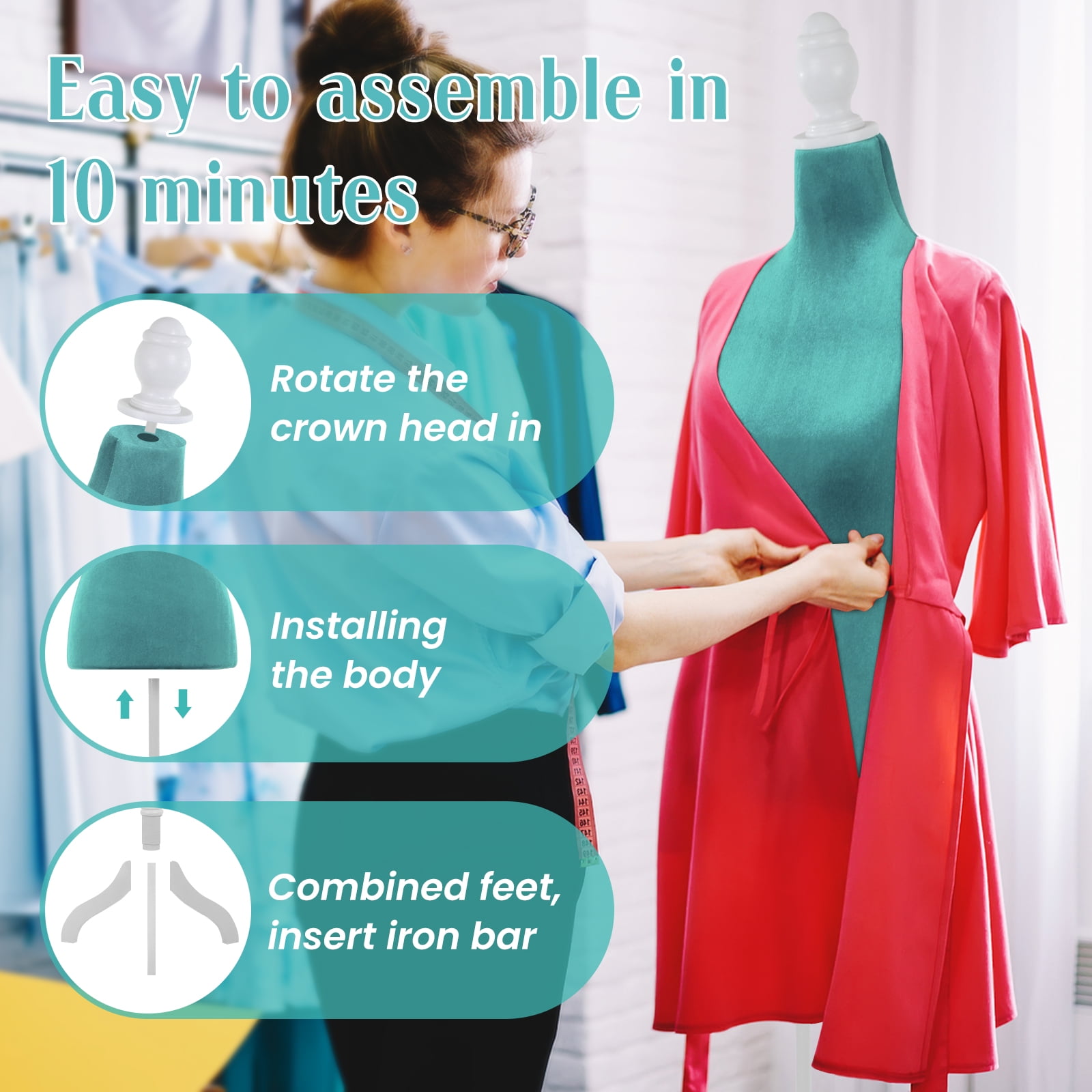 Dkelincs Female Dress Form Mannequin Torso 50-64 Inch Height Adjustable with Wooden Tripod Stand for Clothing Dress Jewelry Display, Green