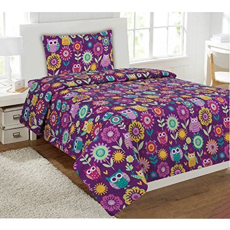 Fancy Collection 4 Pc Kids Teens Girls Purple Owl Flowers Design