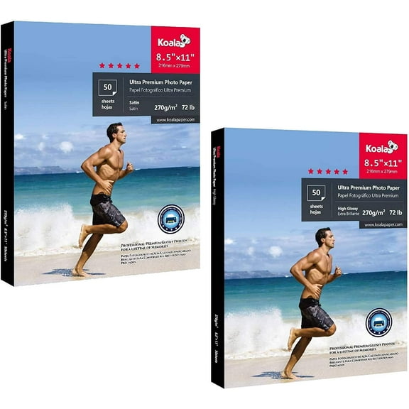 100 Sheets Koala Ultra Premium Satin Photo Paper 8.5x11 Inch and Koala Ultra Premium Glossy Photo Paper 8.5x11 Heavyweight 72lb Inkjet Photo Paper