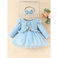 thumbnail image 2 of FEORJGP Toddler Baby Girl Princess Outfits 3M 6M 9M 12M 18M 2T 3T Infant Long Sleeve Tulle Dress Flower Embroidery A-line Dress Fly Sleeve Cardigan Bo Piece Party Clothes Set for Spring Fall, 2 of 7