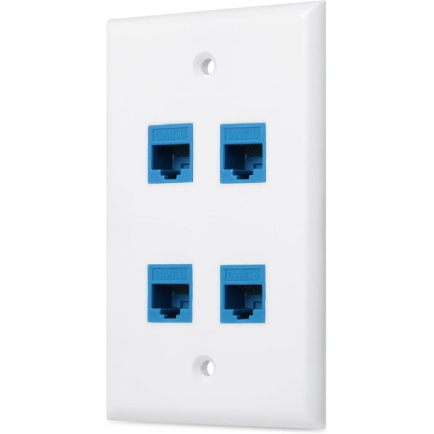 Placa de Pared Ethernet de 4 Puertos, Toma de Pared Cat 6 Hembra-Hembra, Compatible con Dispositivos Keystone RJ45 Cat7/6/6e/5/5e – Toma de Pared para Enchufe Ethernet (Azul)