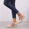 thumbnail image 3 of Espadrilles for Women Wedge Sandals with Ankle Strap 2026 Summer Beach Vacation Casual Comfy Closed Toe Platform Heels Beige Size 7, 3 of 6