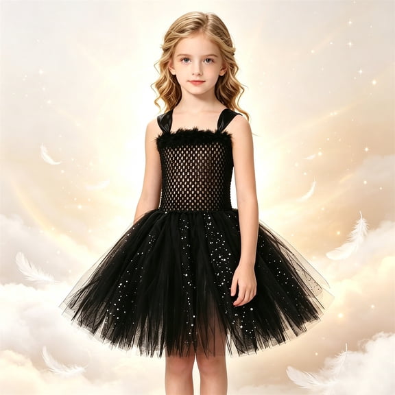 Angala Performance Dress For Girls Sleeveless Square Collar Solid Color Girls Halloween Dresses