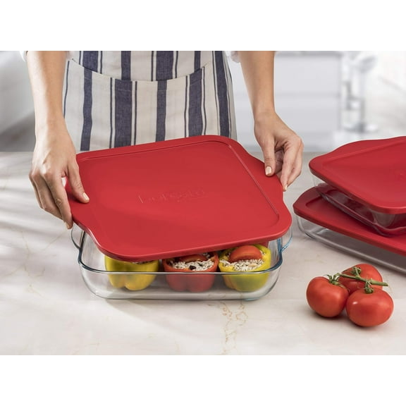 Glass Bakeware, Ovenware, Casserole with Red Lid