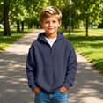 thumbnail image 6 of Hoodies for Boys Quarter Zip Waffle Knit Pullover Hooded Sweatshirt Tops,Kids Zip Long Sleeve Hoodie,Teen Boy Fashion Fall Winter Casual Sweatshirts,Back to School Clothes,Navy,M, 6 of 7