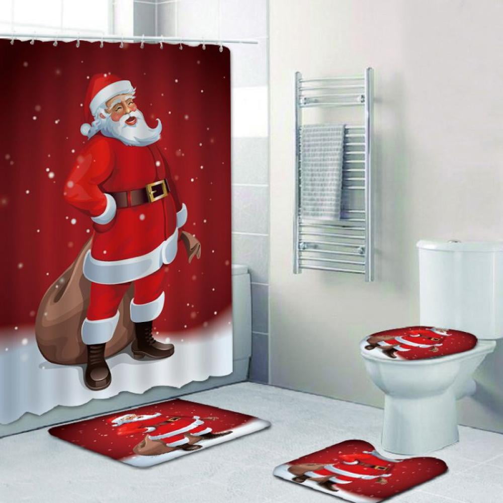 Santa Claus Snowman Christmas Gift Shower Curtain Bathroom Rug Toilet Mat Santa Claus Snowman Christmas Gift Shower Curtain Bathroom Rug Toilet Mat