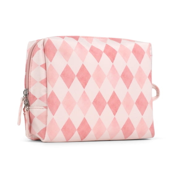 packlab Travel Makeup & Toiletry Cosmetic Bag, Pink Harlequin Organizer Pouch