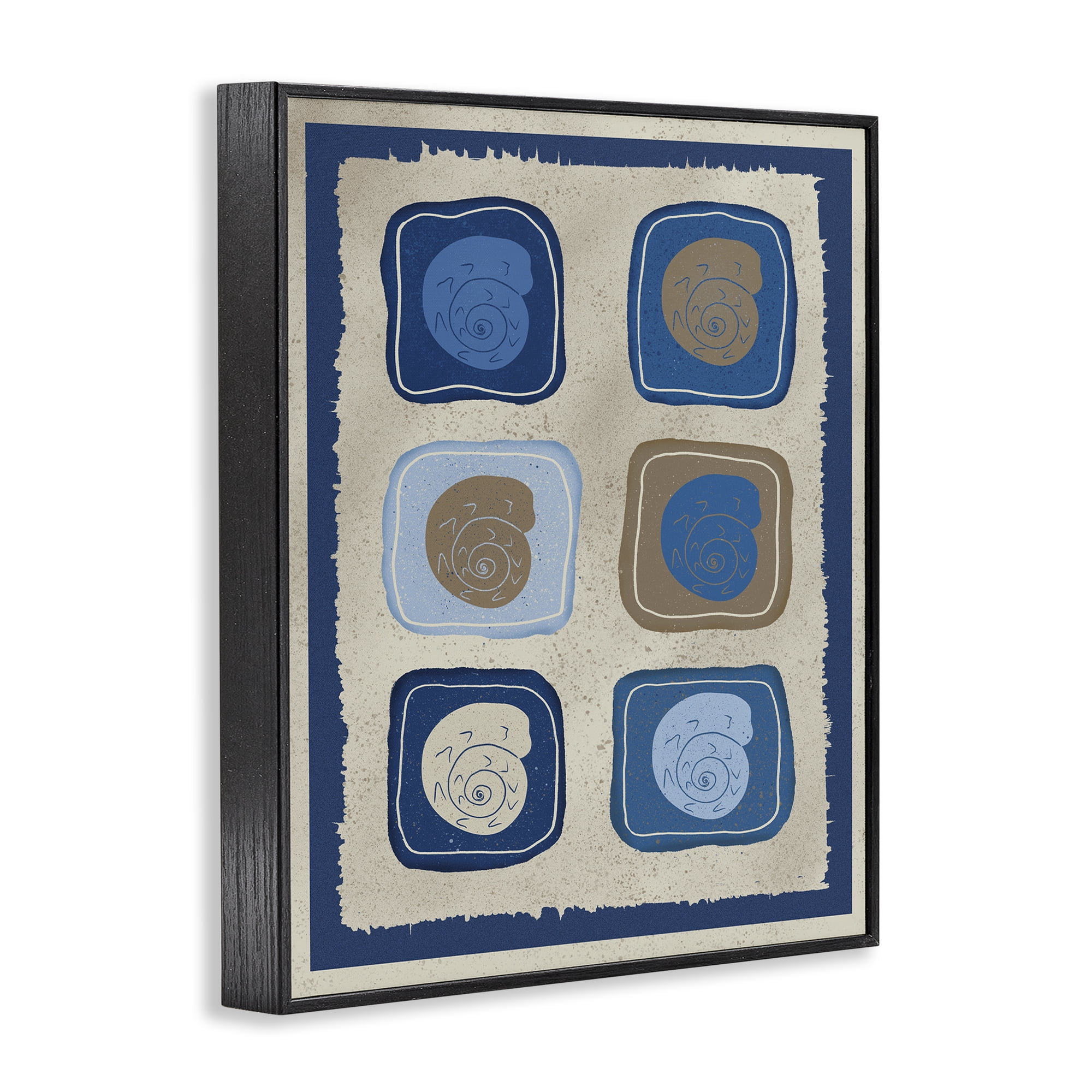 Stupell Industries Blue Blocked Nautilus Black Framed Giclee Art, design by Julia Frost