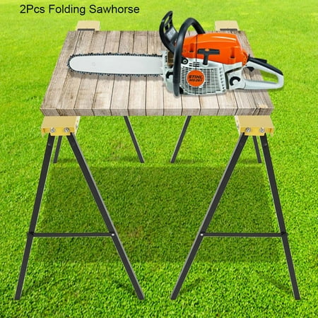 Saw Horse,HURRISE 2Pcs Folding Heavy Duty Steel Sawhorse Portable Saw Horse Non Slip Trestle Stands Work (Best Portable Saw Horses)