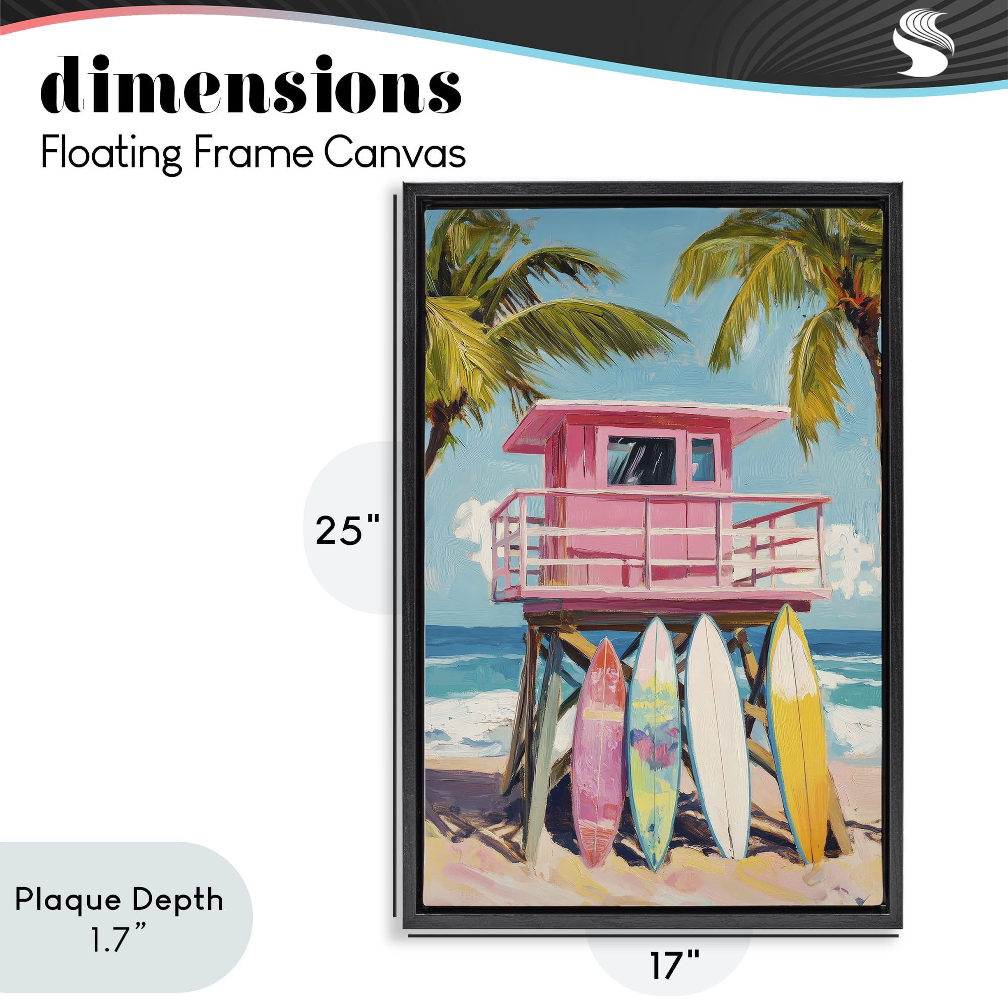 Stupell Industries High Pink Surf Shack Black Framed Floater Canvas Wall Art, design by Petal Prints Design