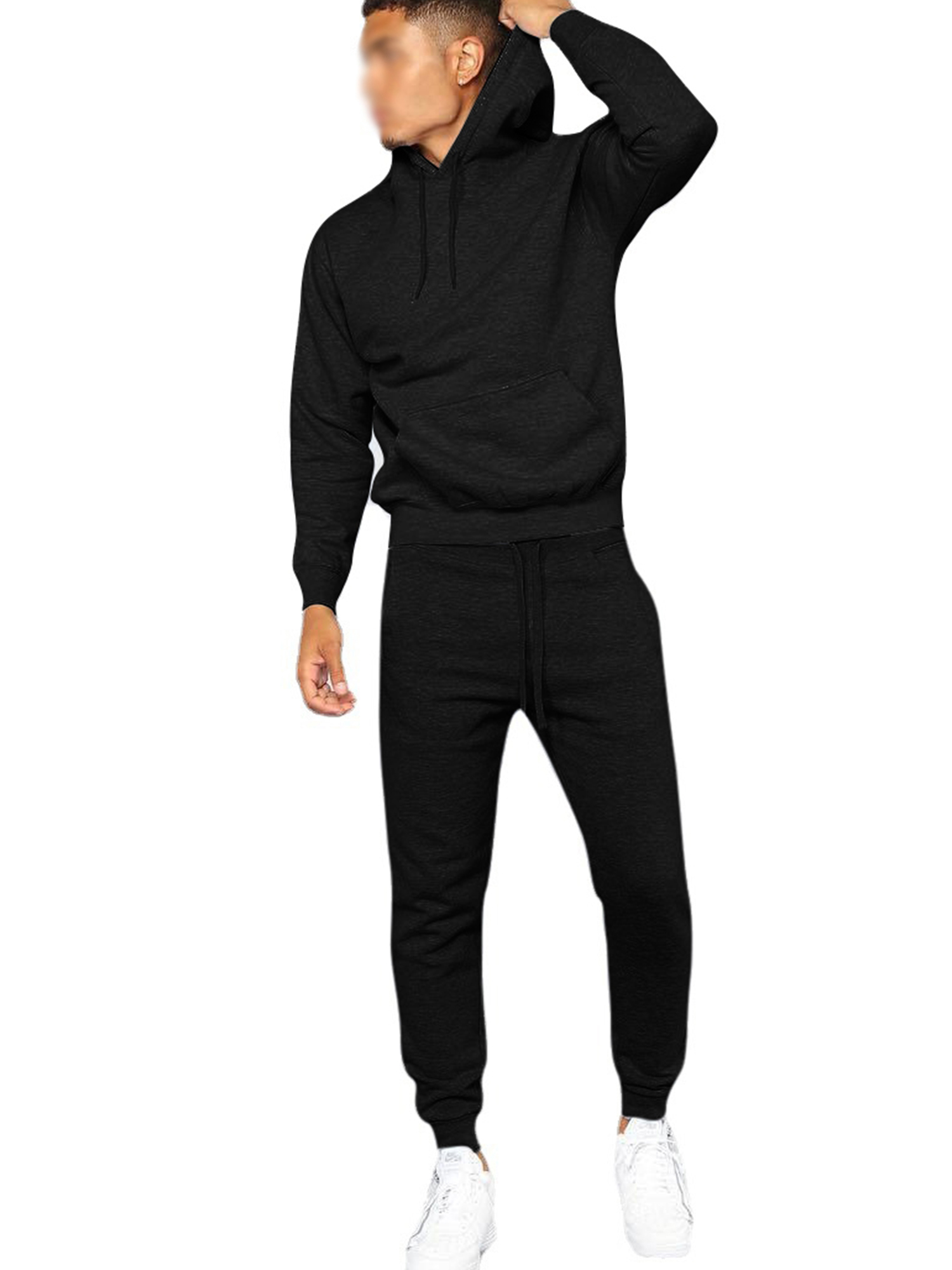Capreze Men Sweatpants Tracksuit Set Casual Pcs Sweatshirts+Pant Outfits  Gym Loungewear Hooded Hoodies Sweatsuit Black S