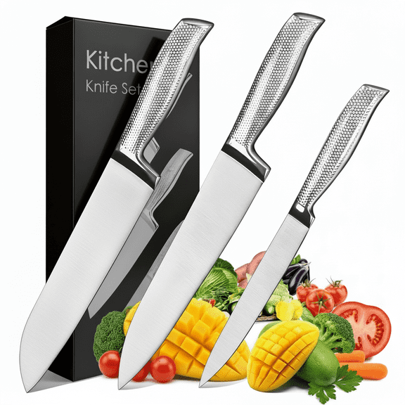 GoGeiLi 3-Piece Chef Knife Set, High Carbon German Steel, Full Tang Ergonomic Handle