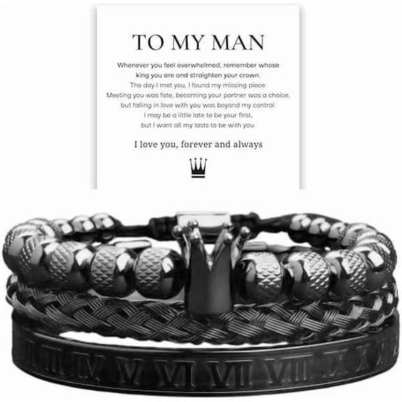 To My Man Straighten Your Crown Bracelet for Husband Boyfriend,Svana Infinity King Crown Stainless Steel Bracelets for Men Boys Valentine Birthday Christmas Gifts for Him