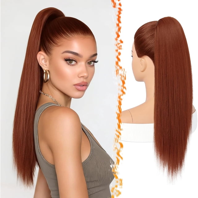Yanonmyfd Black Straight Drawstring Ponytail Extension - 28 Inch Long Straight Drawstring Ponytail Extension Natural Looking Fluffy Soft Synthetic Cheer Posh Pony Tails Hairpieces Daily Party